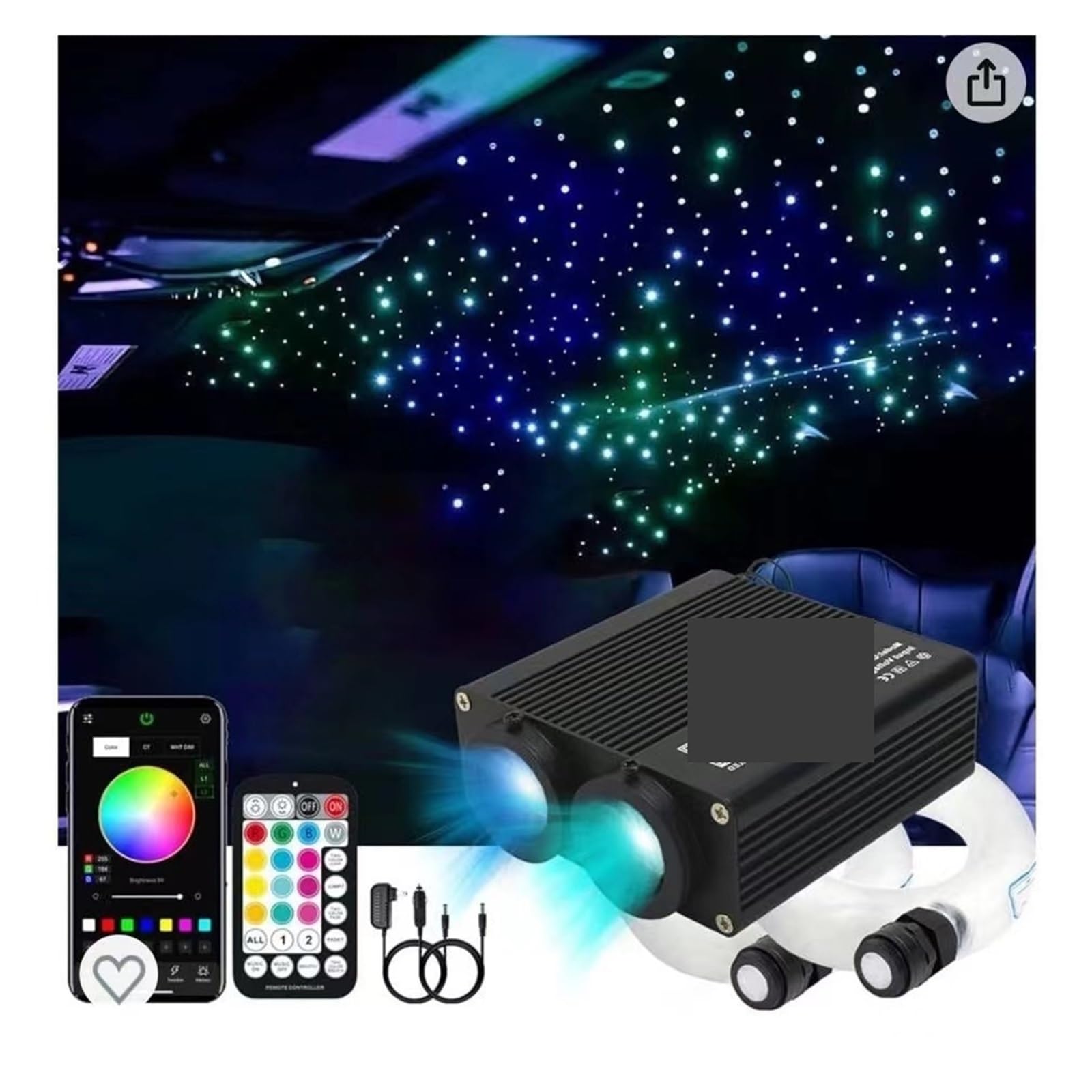 Lampa światłowodowa, 32W Podwójna Głowica Aplikacja Bluetooth I 28 Klawiszy Podsufitka RGBW LED Światłowód Gwiazda Lampa Sufitowa Silnik Wysoka Czułość, Wnętrze Życia w Domu
