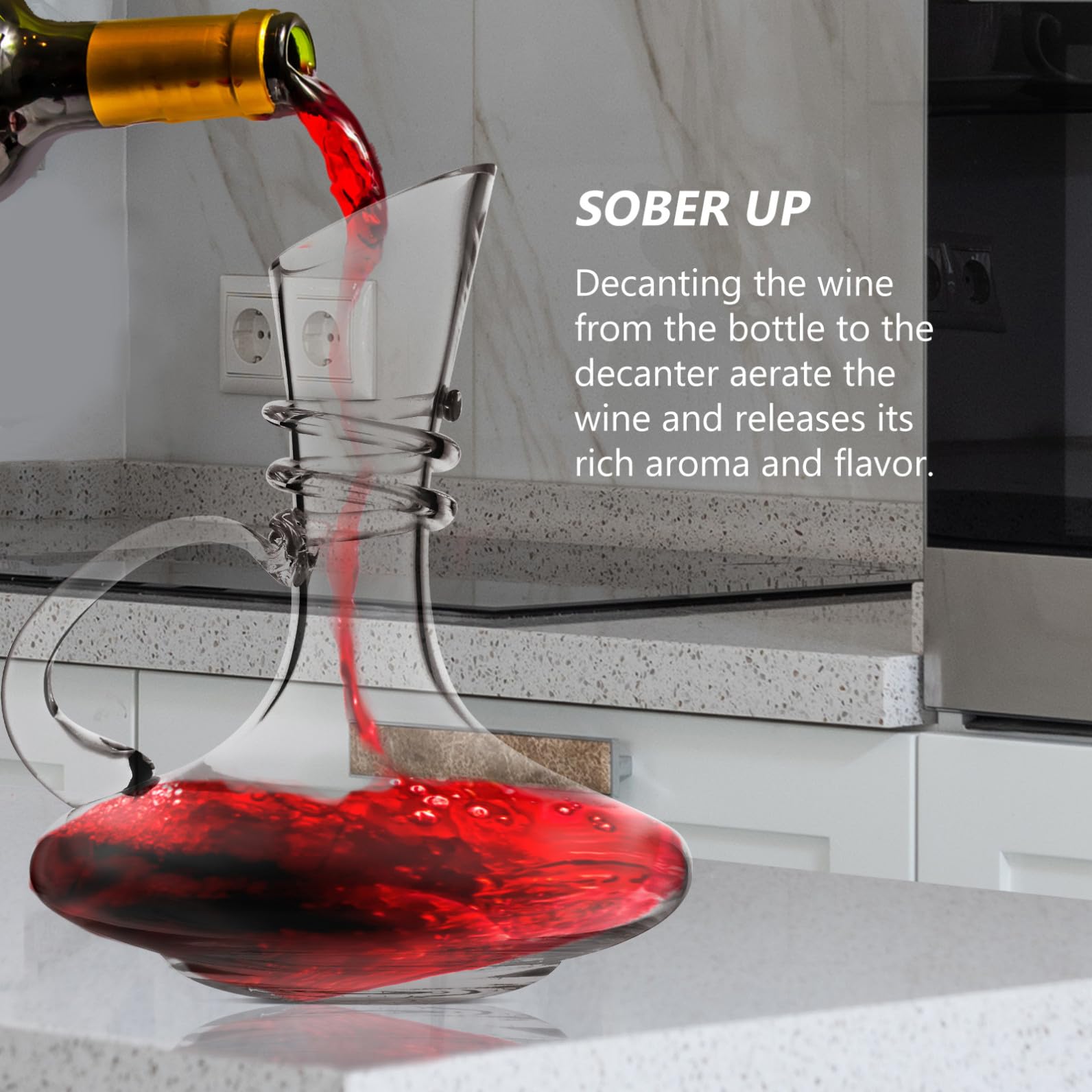 PRETYZOOM 1pezzi Decanter per Vino in Cristallo Bottiglia Versante per Vino Rapido Decanter Vetro Caraffa per Servire
