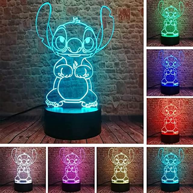 Stitch Night Light, Lilo and Stitch 3D Led 16 Color Stitch Light Table Lamp Remote Intelligent Remote Control Stitch Table Lamp for Christmas Stitch Gifts Children's Room Decoration Holiday Gifts