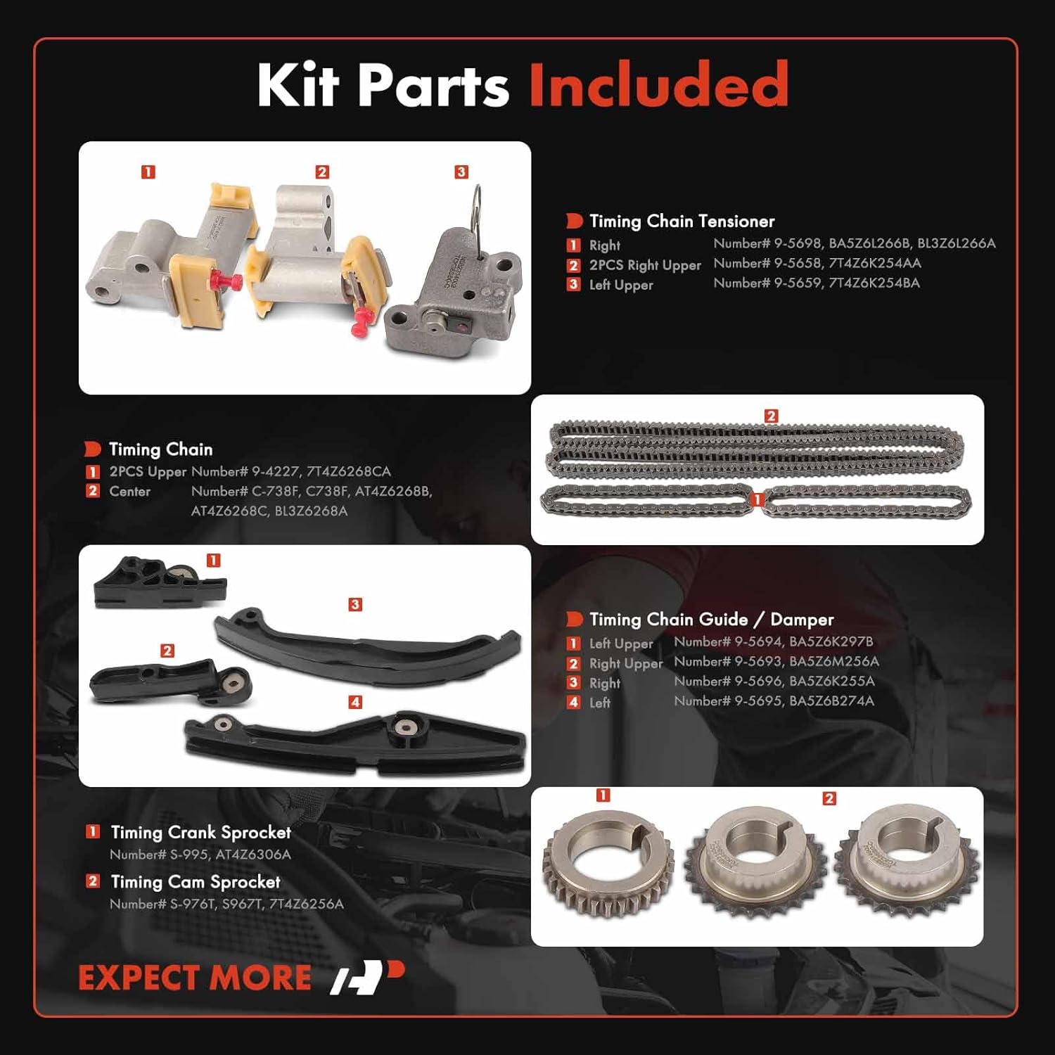 A-Premium 13 PCS Engine Timing Chain Kit Compatible with Ford Explorer, Fusion, Taurus, Flex, Police Interceptor Sedan, Police Interceptor Utility & Lincoln MKZ, MKS, MKT, Without VVT Sprocket