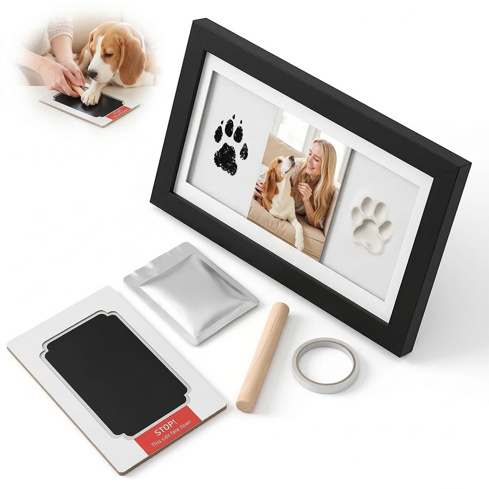 Ninnyi Dog Paw Print Kit, Pet Pawprints Ink Pad Impression and Clay Photo Frame Set with Ink Pad and 3 Imprint Cards for Dog Cat