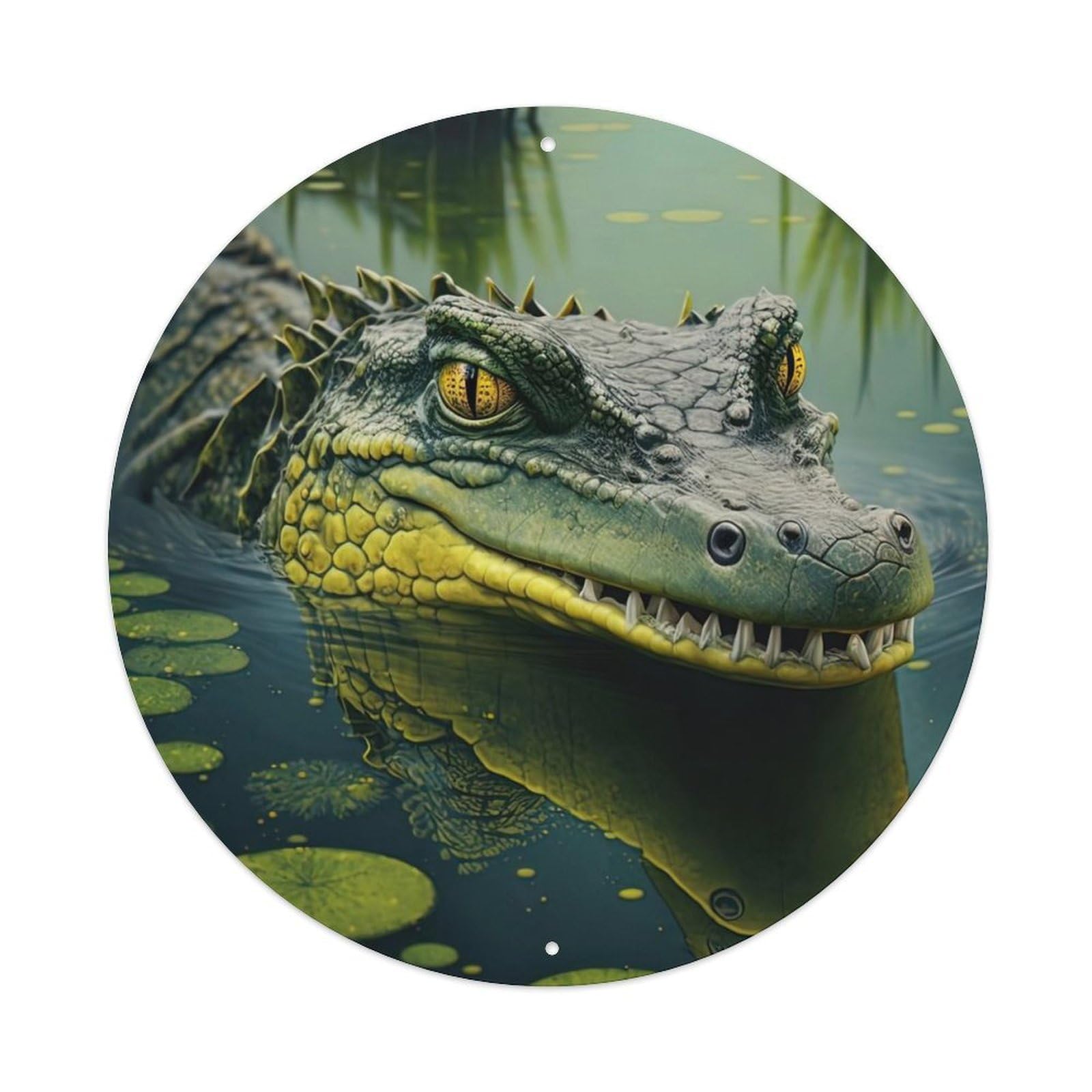 Animal Artwork Crocodiles Lurking in The River Vintage Metal Tin Sign Plaque Wall Decor for Cafe, Club Bar, Office, Garden Metal Poster 8x8Inch