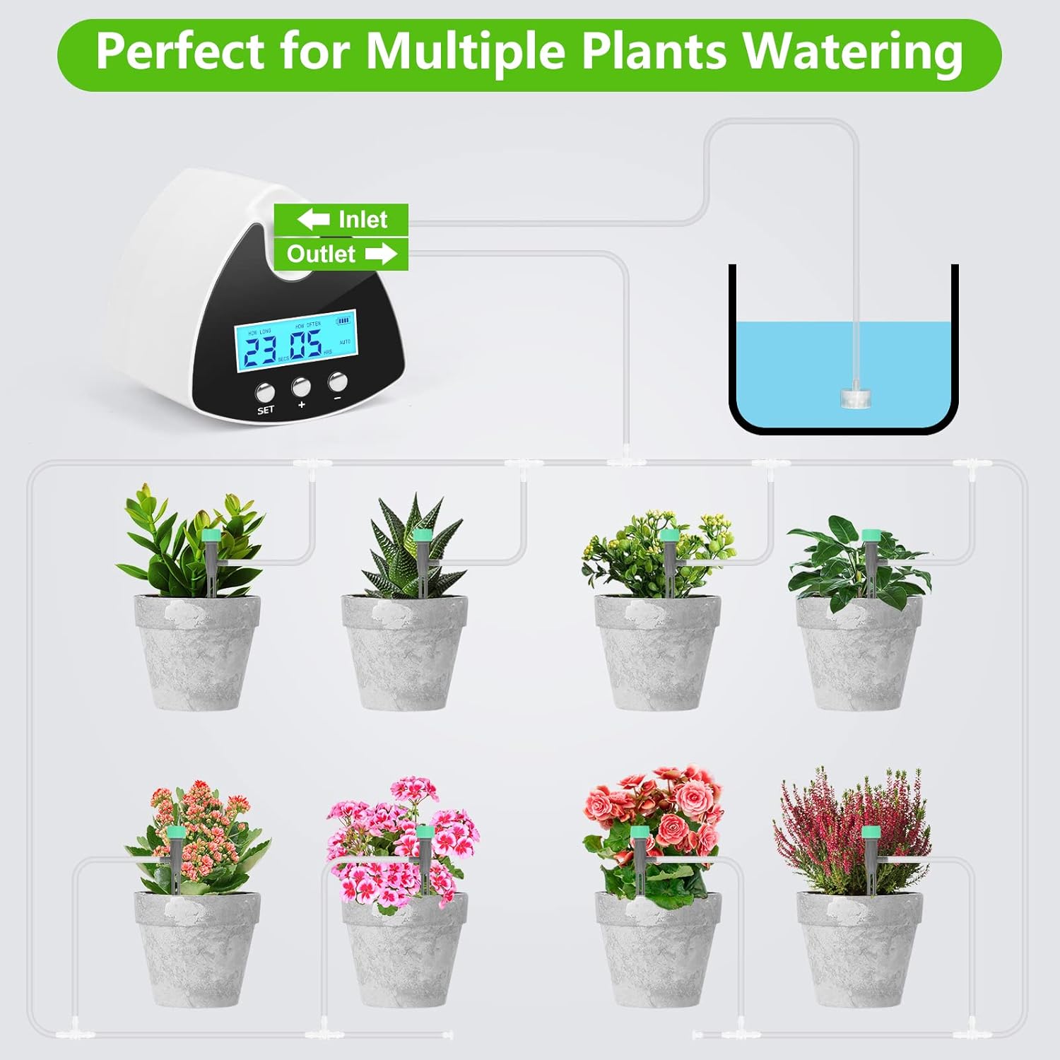 Automatic Plant Waterer Indoor | Programmable Drip Irrigation Kit with USB Power, DIY Tubing & Water-Saving Drip Emitters
