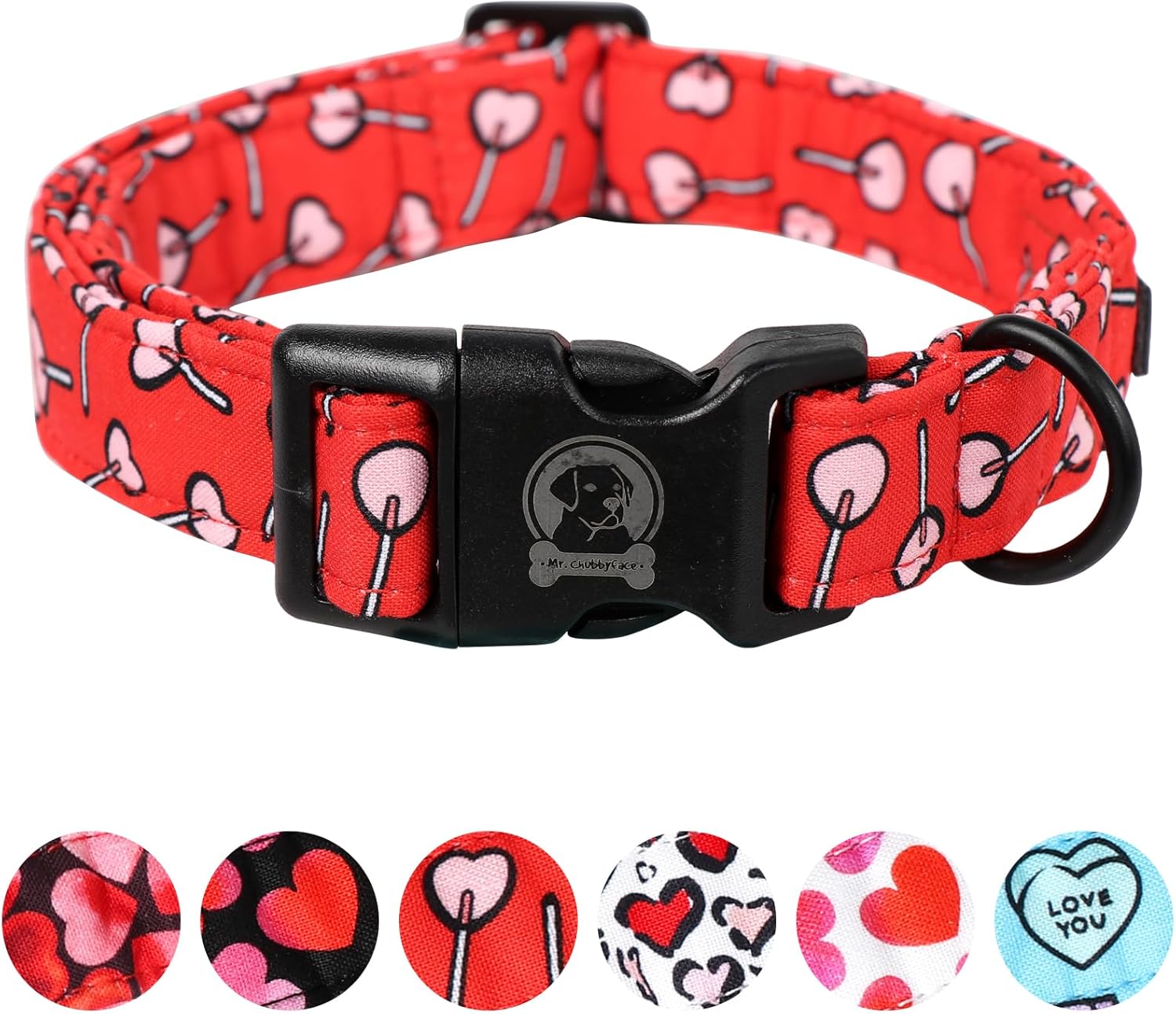 Valentines Day Dog Collar MR. CHUBBYFACE Red Love Dog