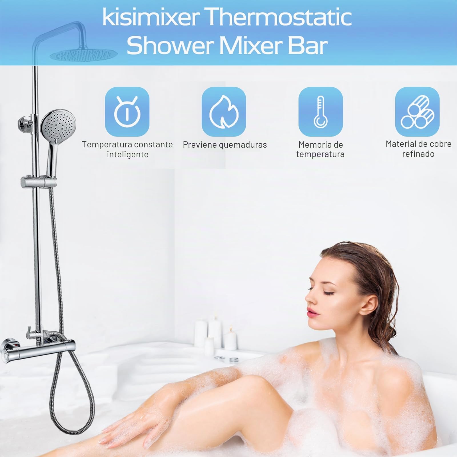 kisimixer Mezclador termostático de ducha cromado, latón sólido, válvula mezcladora de ducha termostática, mezclador de agua caliente y fría, control de temperatura constante para baño (Up-G 3/4)