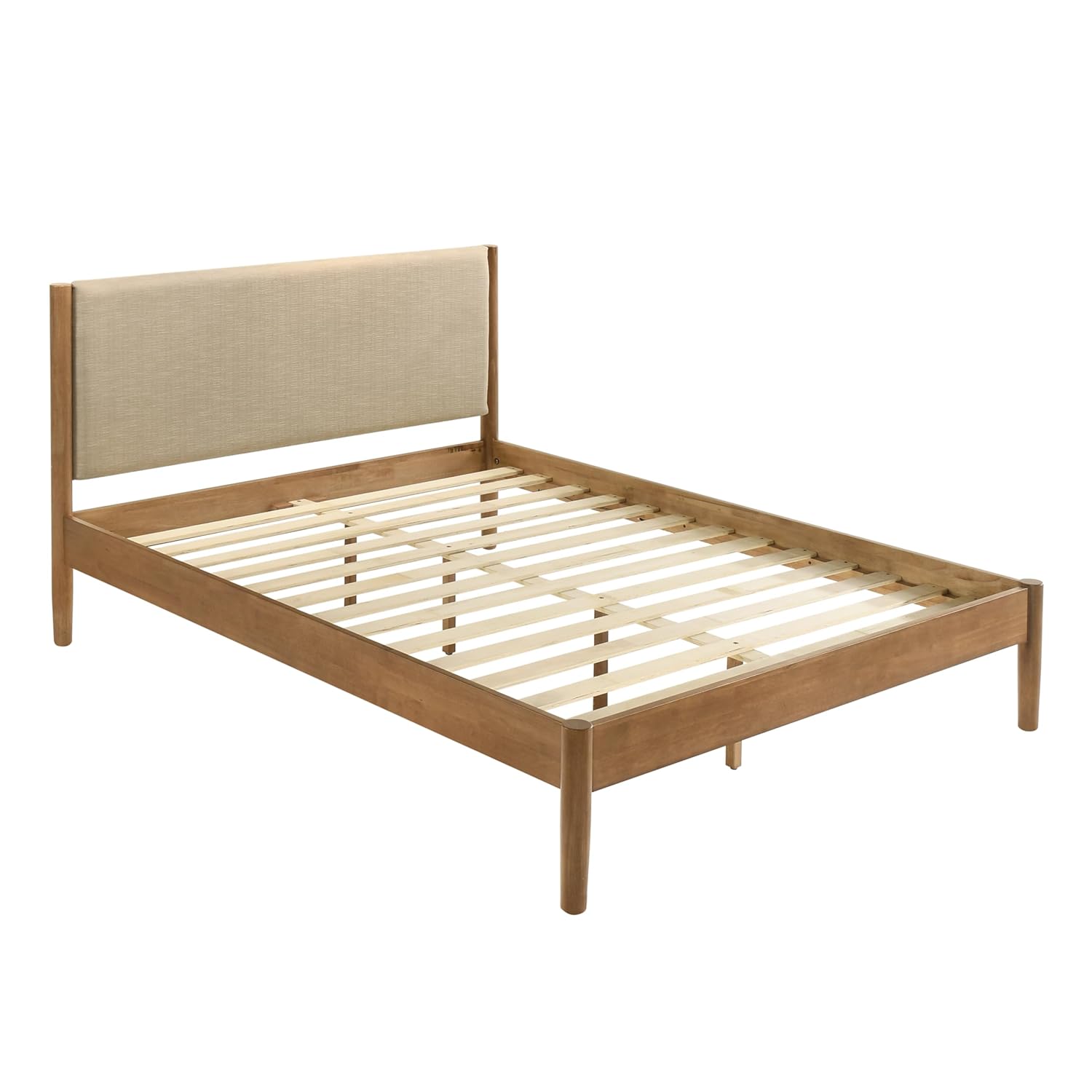 Roundhill Furniture Vichy Queen Platform Bed with Upholstered Headboard in Light Walnut