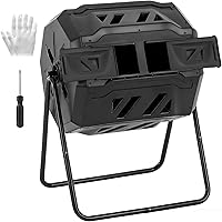 OLIXIS 43 Gallon Dual Chamber Compost Tumbler Bin Outdoor - 360° Rotating Composter with Gloves for Patio Garden Black