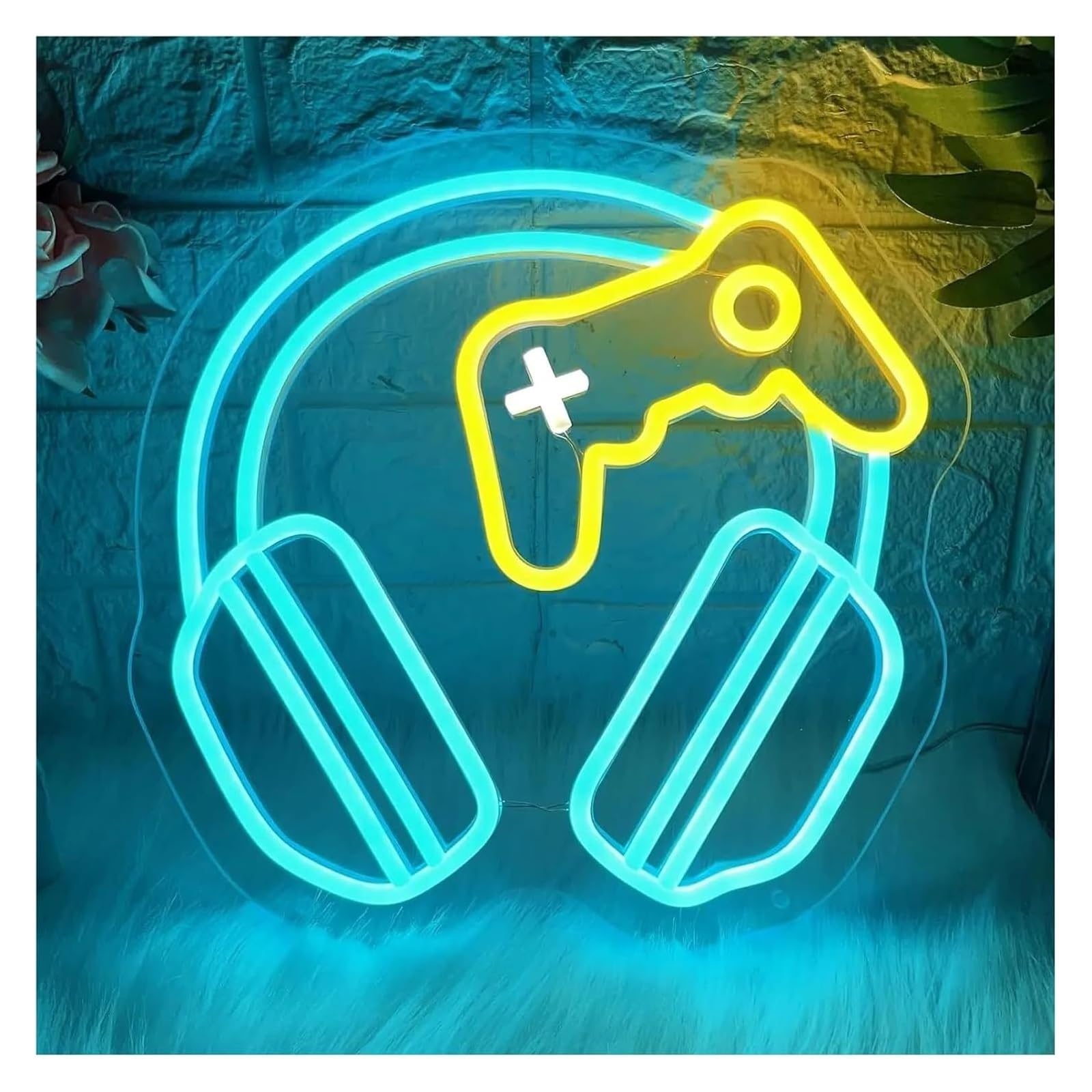 Letrero de neón con forma auricular, luz gamer para dormitorio, zona juegos, 30 x 29,3 cm