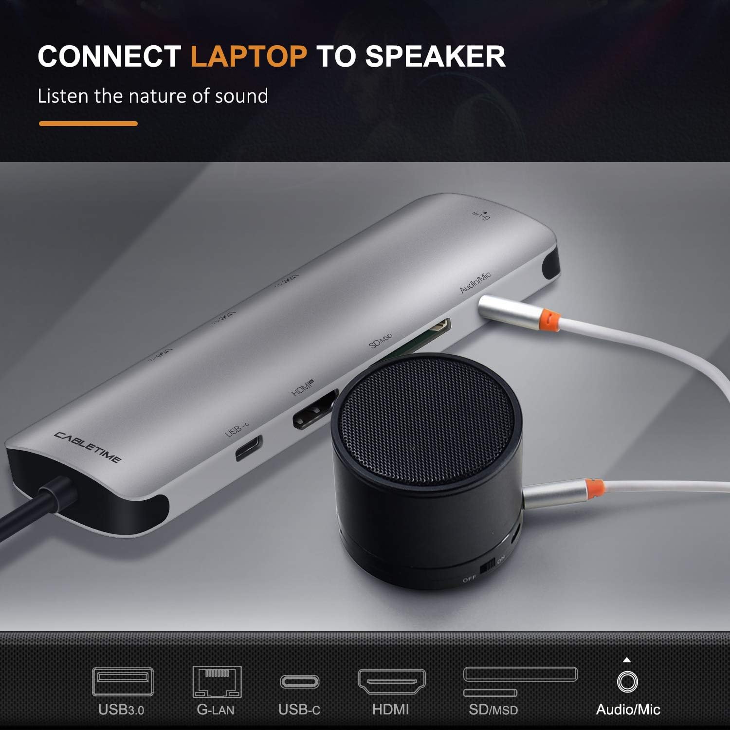 Cabletime 9 in 1 USB Hub (9 in 1(3USB 3.0 Ports+Audio+HDMI+Type C+MicroSD/SD)) : Electronics