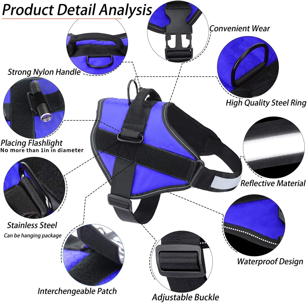 Belababy Soft No Pull Dog Harness Large, Adjustable Assistance Service Dog Vest with Safety Buckle - Image 4