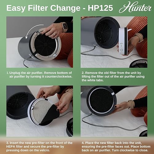 Miniatura 4 de Hunter HP125 AirX Ultra Quiet EcoSilver True HEPA - Purificador de aire digital para habitaciones pequeñas, limpia 451 pies cuadrados por hora,