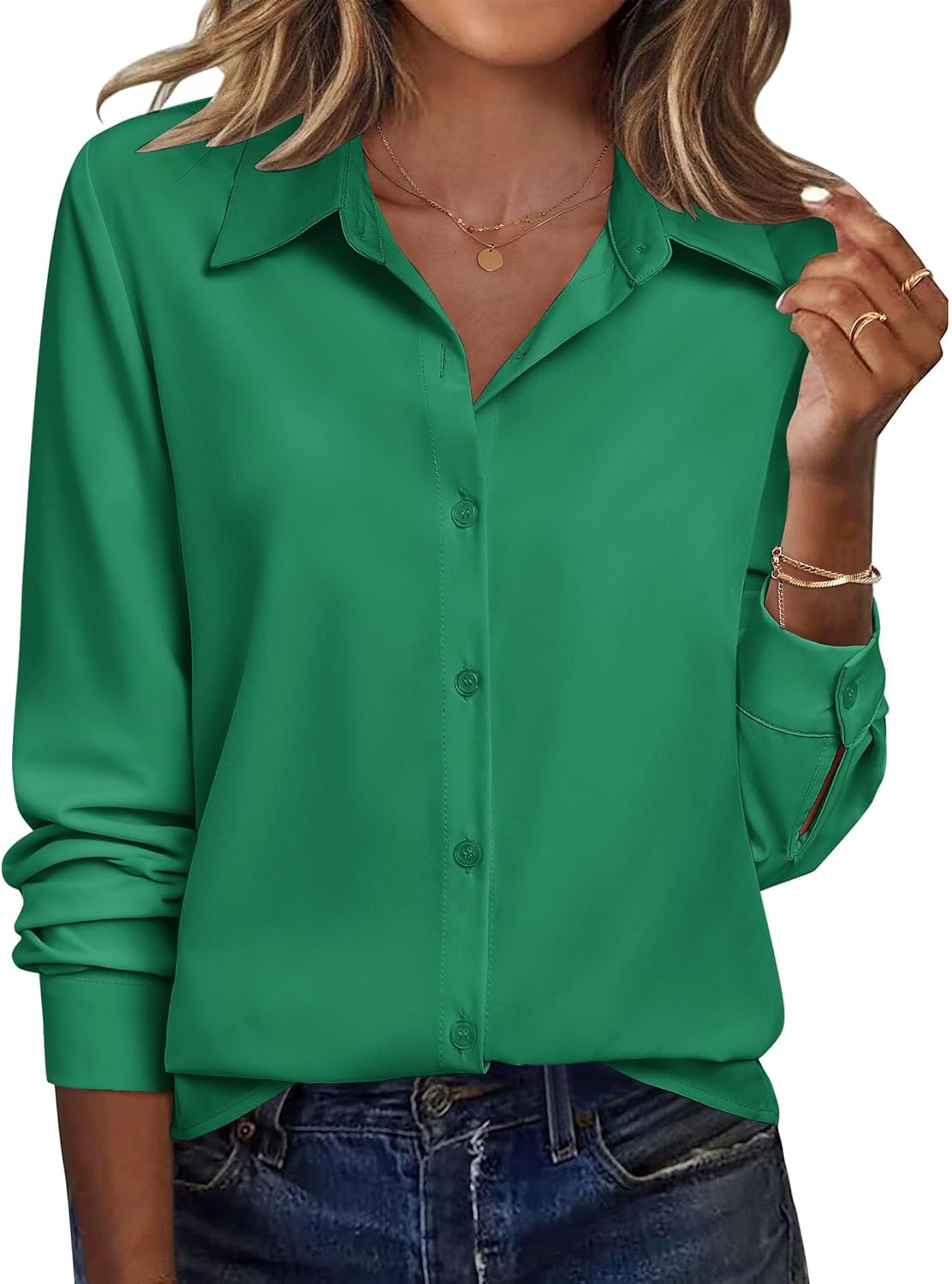 Zeagoo Blouse for Women Dressy Long Sleeve Button Down Shirts Business Casual Outfit Lightweight Solid/Printed Tops - Image 2