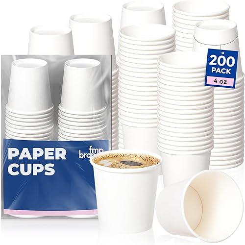 Miniatura 1 de Fit Meal Prep Paquete de 200 Vasos desechables de papel blanco de 4 onzas, para bebidas calientes y frías, para café, expreso, cortado, agua, té y