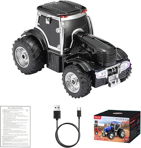Miniatura 11 de WS-560 Tractor moderno Bluetooth réplica altavoz – Altavoz inalámbrico portátil con sonido HD, TWS, luz de fiesta LED, USB/TF, FM, micrófono
