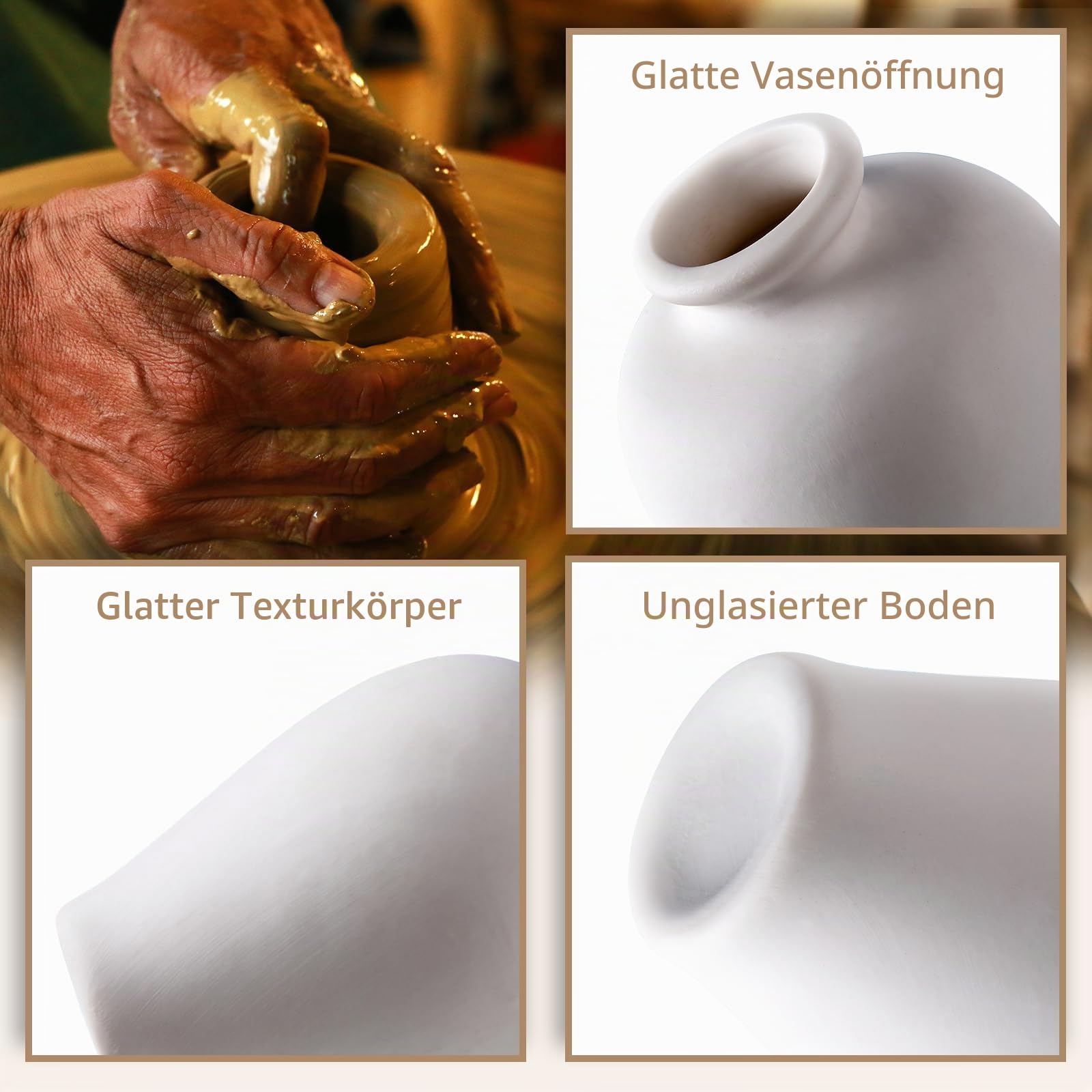 Sziqiqi Kleine Weiße Keramik vasen - Satz von 10 Mini Handgemachte Keramikvasen für Blumen Pampasgras Moderne Blumenvase Dekoration für Wohnzimmer Küche Büro Küche Tisch