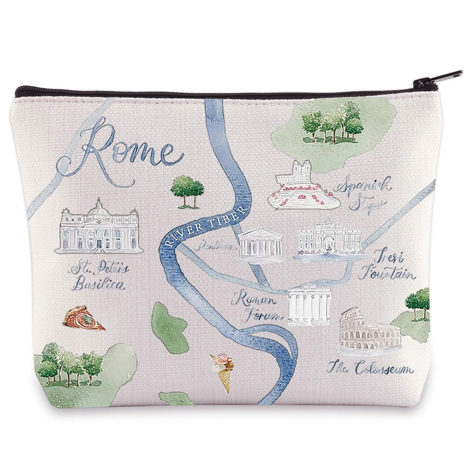 WZMPARome City Map Cosmetic Bag Italy Travel Souvenir Gift Long Distance Relationship Makeup Zipper Pouch Bag Merchandise