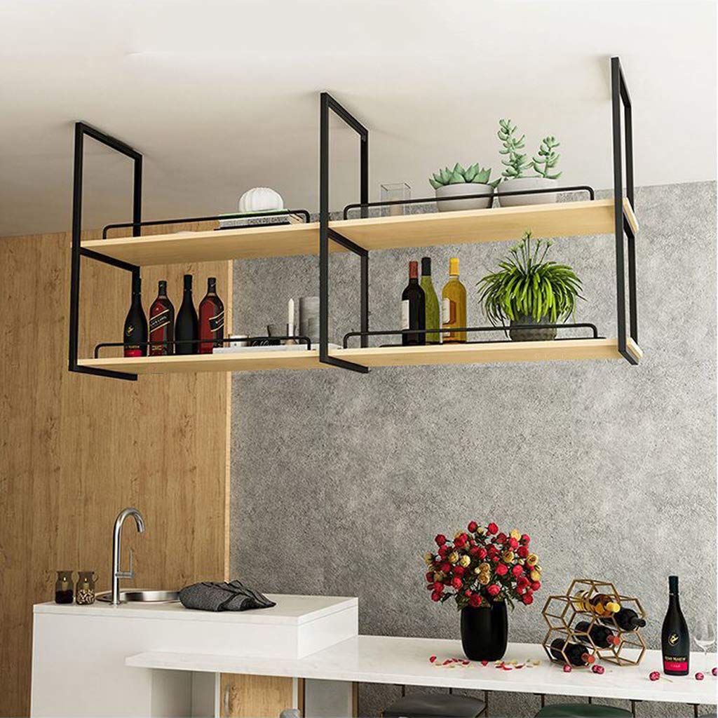 Półki ścienne na wino, Vintage Zawieszona półka do przechowywania Przemysłowe Retro Sufitowe Wiszące Pływające Organizer Stojak z litego drewna Stojak na kwiaty do baru Restauracja