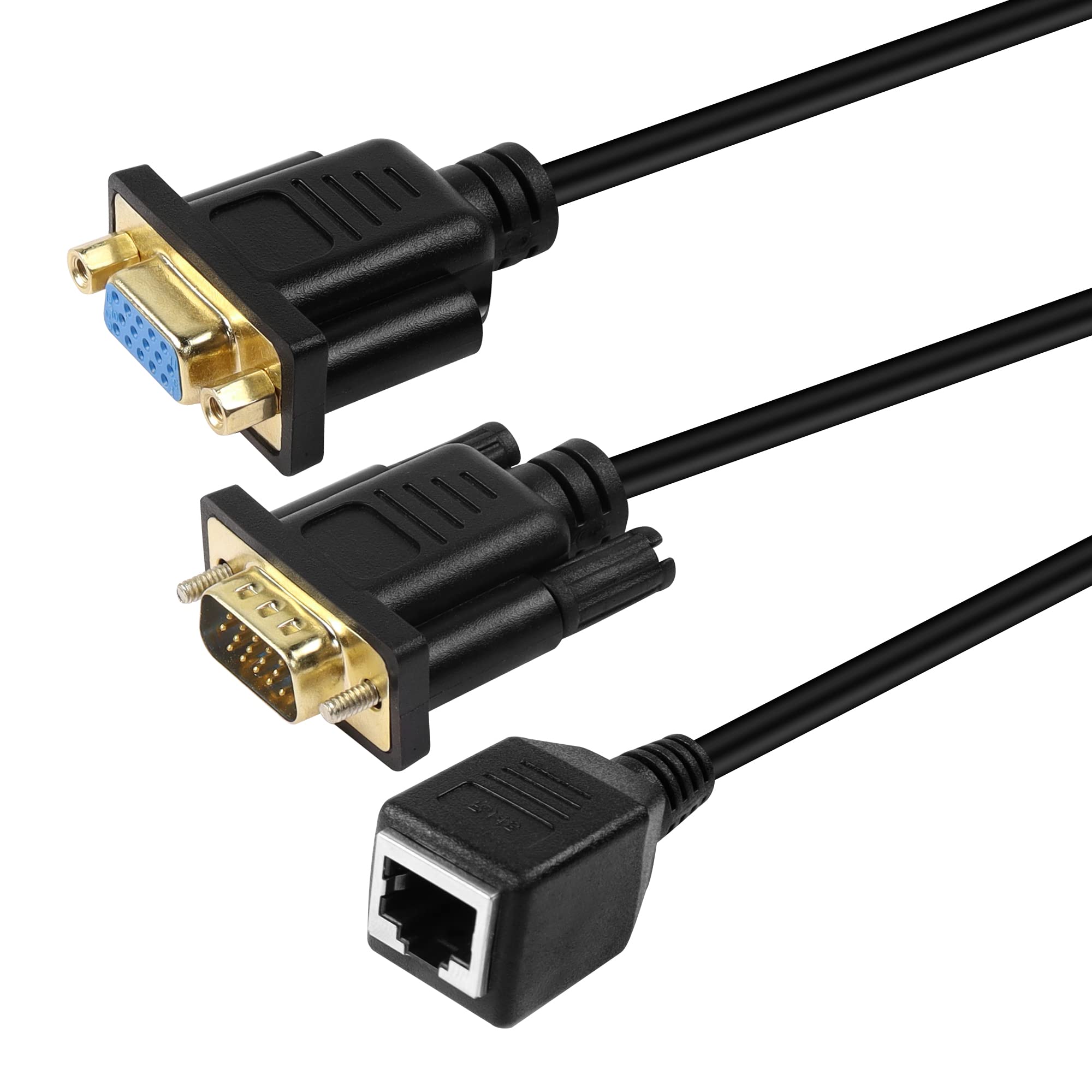 XMSJSIY VGA Extender Over Ethernet Adattatore VGA 15-Pin Maschio/Femmina a RJ45 Cat5e/Cat6 Adattatore Cavo LAN Extender 15m Convertitore per Multimedia Video 16cm - 2PCS