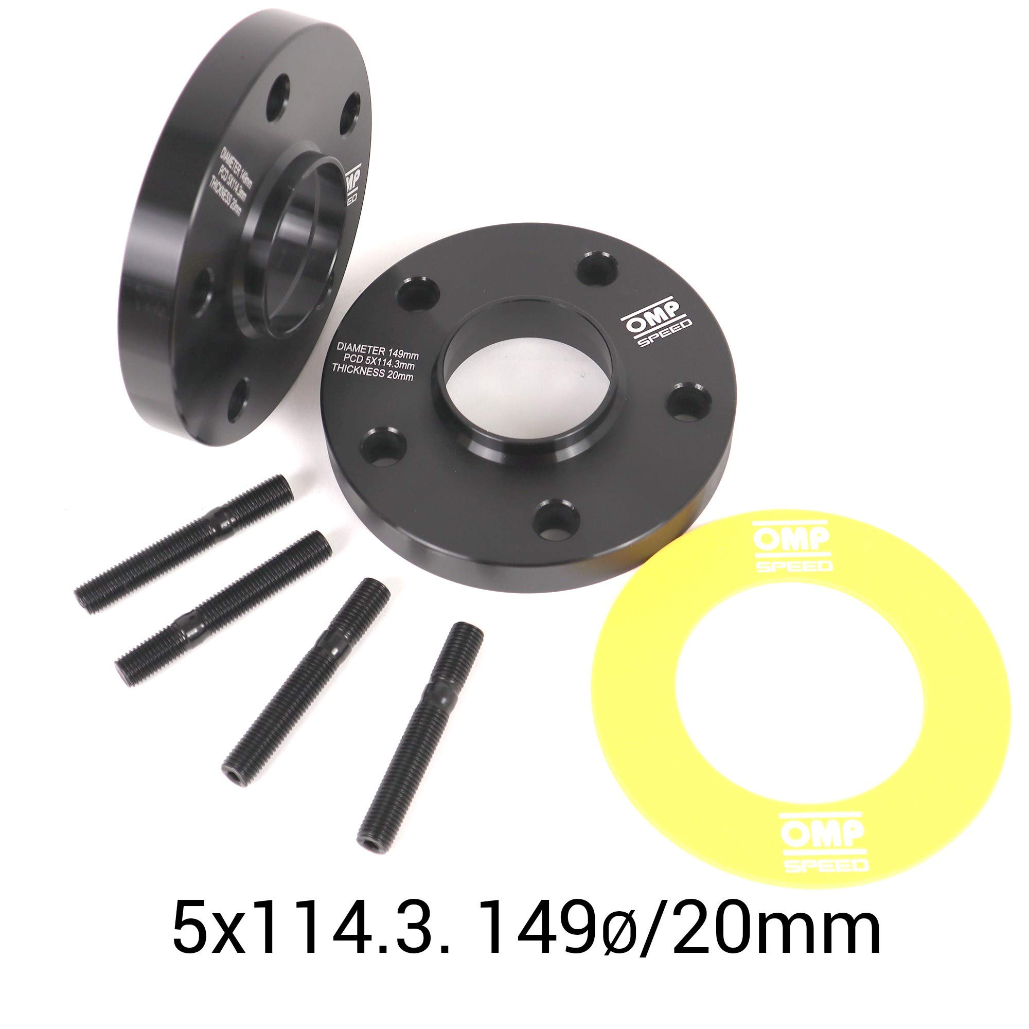 OMP Speed Satz von 2 Spurverbreiterungen Doppelzentriert Stärke: 20mm PCD: 5x114.3 CB: 64.1 OD: 149 Stehbolzen x10 M12x1.5 Schwarz Aluminium - OMPS08742001