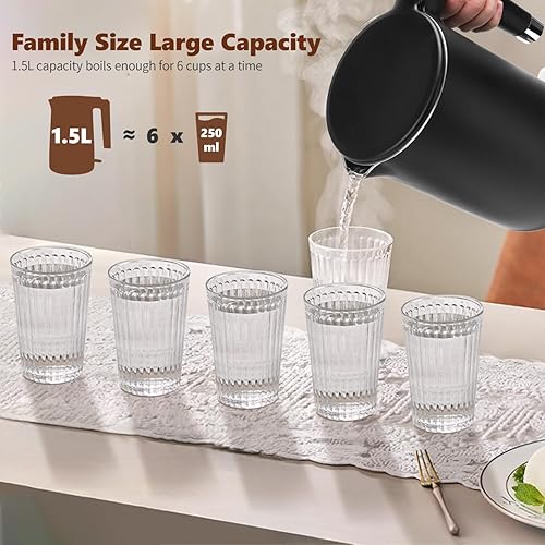 Miniatura 7 de Taylor Swoden Hervidores de té eléctricos para agua hirviendo, caldera de agua caliente de acero inoxidable de doble pared de 1.5 L con apagado