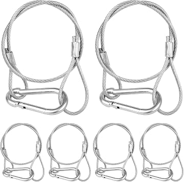 Mad Owl Safety Rope Fixing Device, Stage Light Safety Cable,Transparent Rope Head Truss Accessories Clamp Hook, 0.08 inches Diameter, 11.8 inches Length, Pack of 6 White