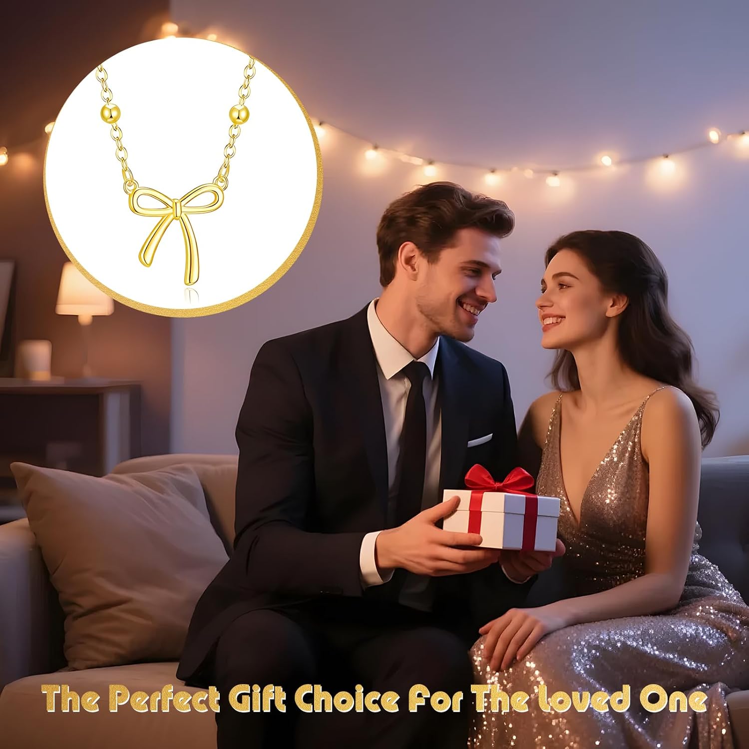 Gold Bow Necklace for Women, 14K Gold Plated Tiny Pendant Choker Chain, Dainty Cute and Trendy Fashion Jewelry for Teenns, Birthday, Christmas, Holiday Parties, Evening Events, Everyday Wear and Gift - Image 6