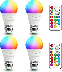 iLC Colour Changing Light Bulb, LED Light Bulb, 40W Equivalent, 450LM, 2700K Warm White 5W E26 Screw Base RGBW, RGB Light Bulb- 12 Color Choices - Timing Infrared Remote Control (4 Pack)