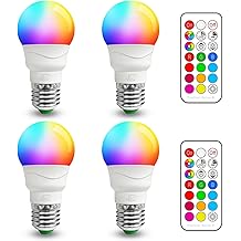 ILC RGB LED Color Changing Light Bulb, 40W Equivalent, 450LM, 2700K Warm White 5W E26 Screw Base RGBW, Flood Light Bulb- 12 Color Choices - Timing Infrared Remote Control (4 Pack)