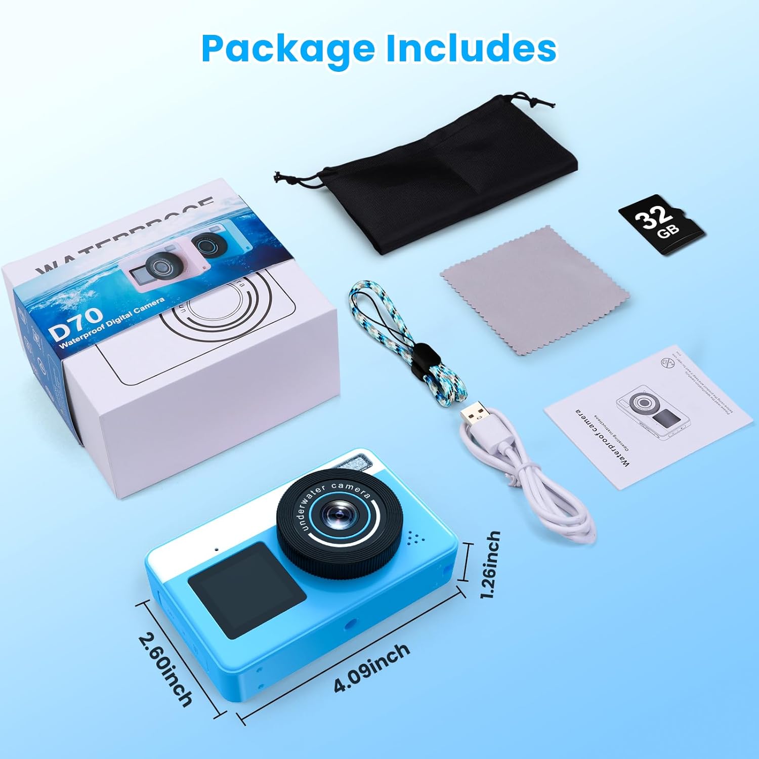 4K Underwater Digital Camera,10FT Floating Camera,48MP Waterproof Camera for Snorkeling,Surfing,Swimming and Kayaking,Dual-Screen Selfie,Autofocus,18X Zoom,Fill Light,32GB Card,Type-C Rechargeable