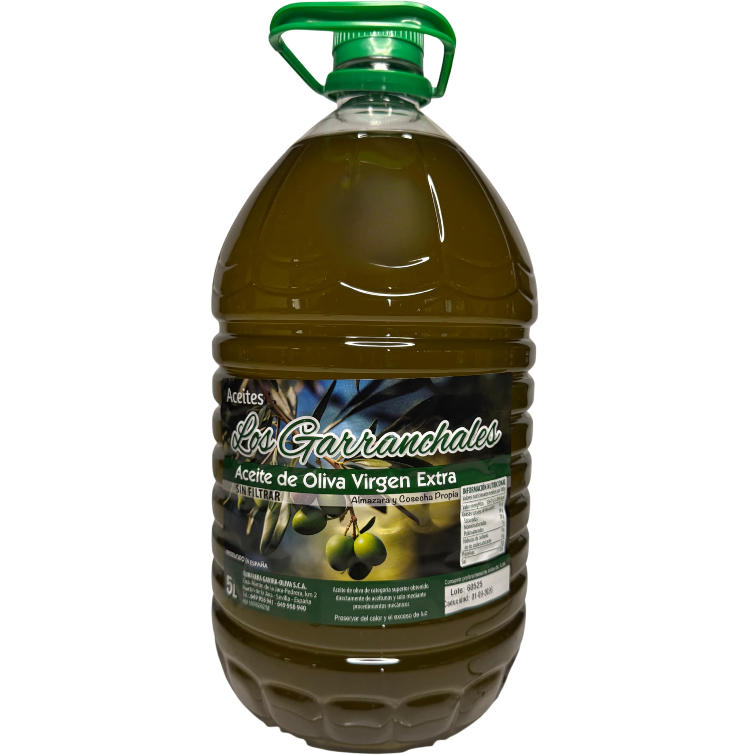 Los Garranchales Aceite de Oliva Virgen Extra Sin Filtrar 5L Categoría Superior Primera Prensada en Frío