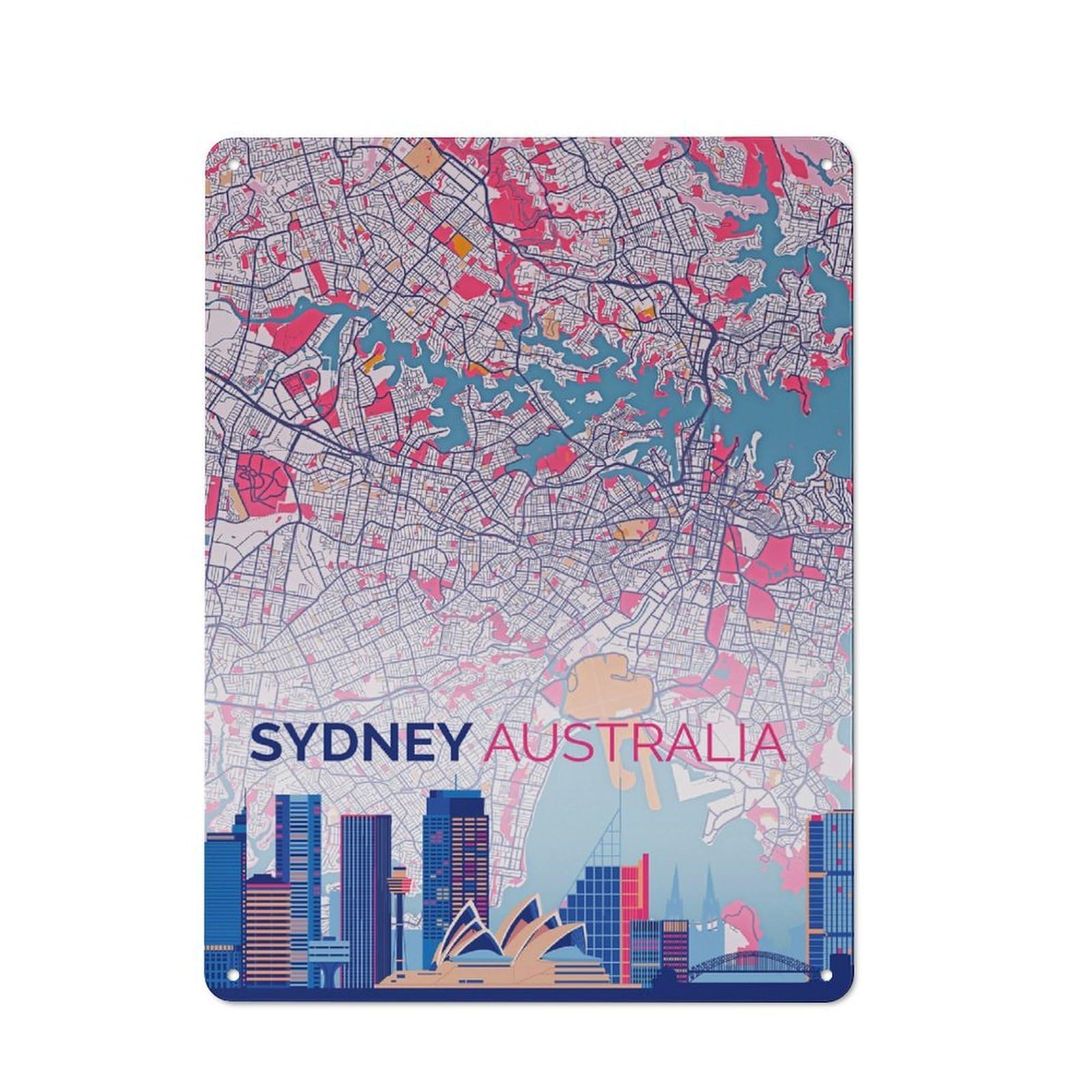Junmoney Sydney Tin Wall Plaque 40X30cm With For Home Office Or Studio, For Home Office Decor Fans