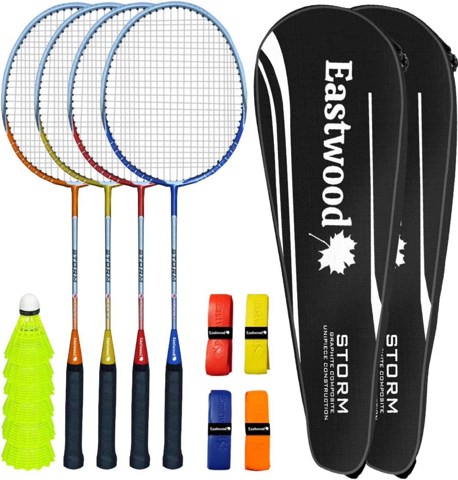 EASTWOOD Badminton Racket Set of 4 - Semi-Graphite Badminton Racquets, 2 Badminton Racket Bags, 6 Shuttlecocks, Play Badminton Sets for Backyards Adults, Badminton Rackets, Outdoor Games