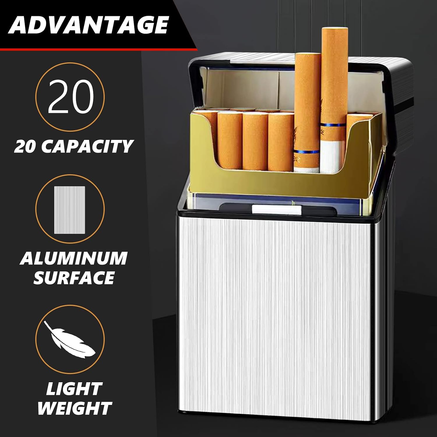roygra Cigarette Case, Magnetic Brushed Aluminum, 20 Capacity - 2 Pack (Gray + Silver, 85mm King Size)