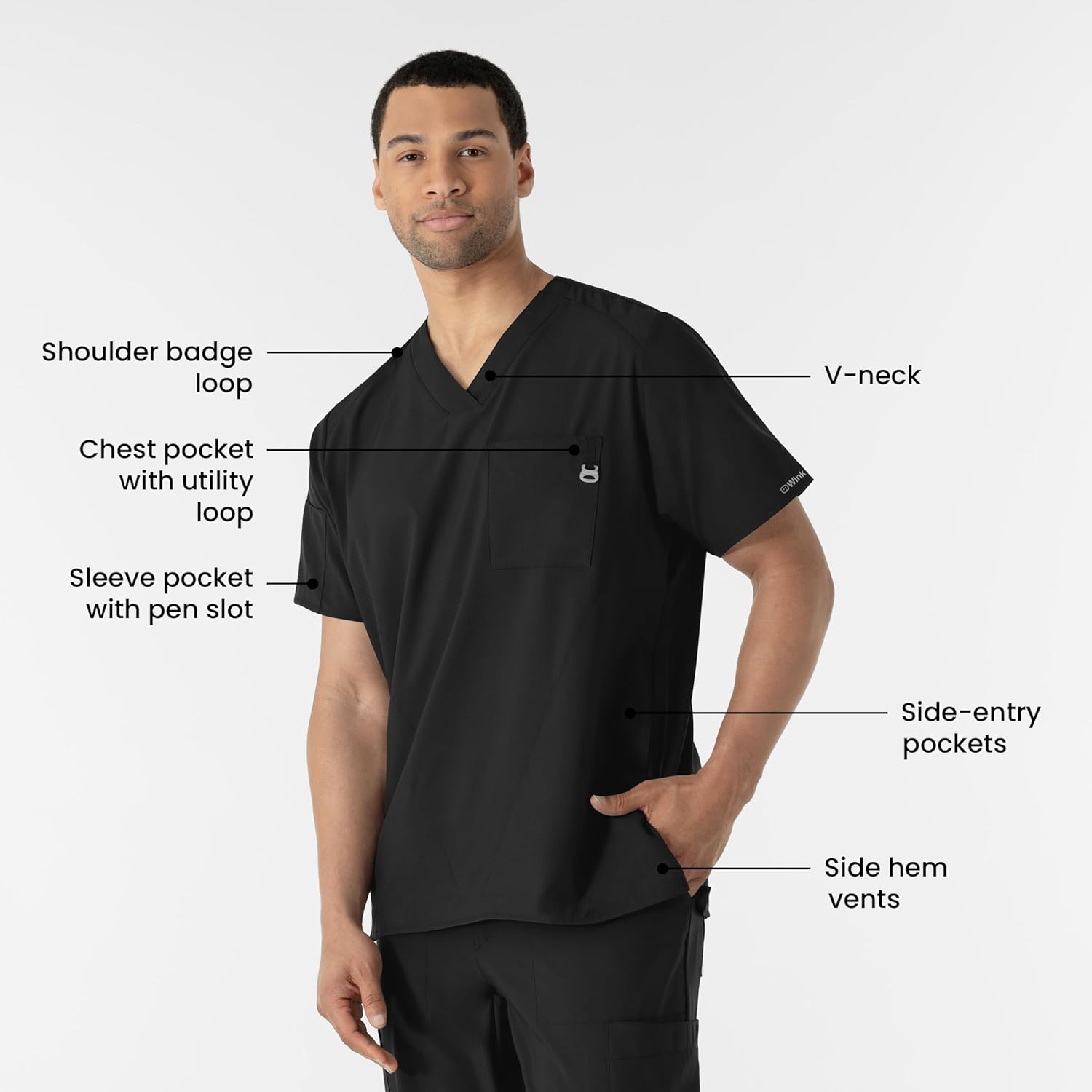 WINK Scrubs for Men, W123, V-Neck Tops with 6 Pockets - Image 2