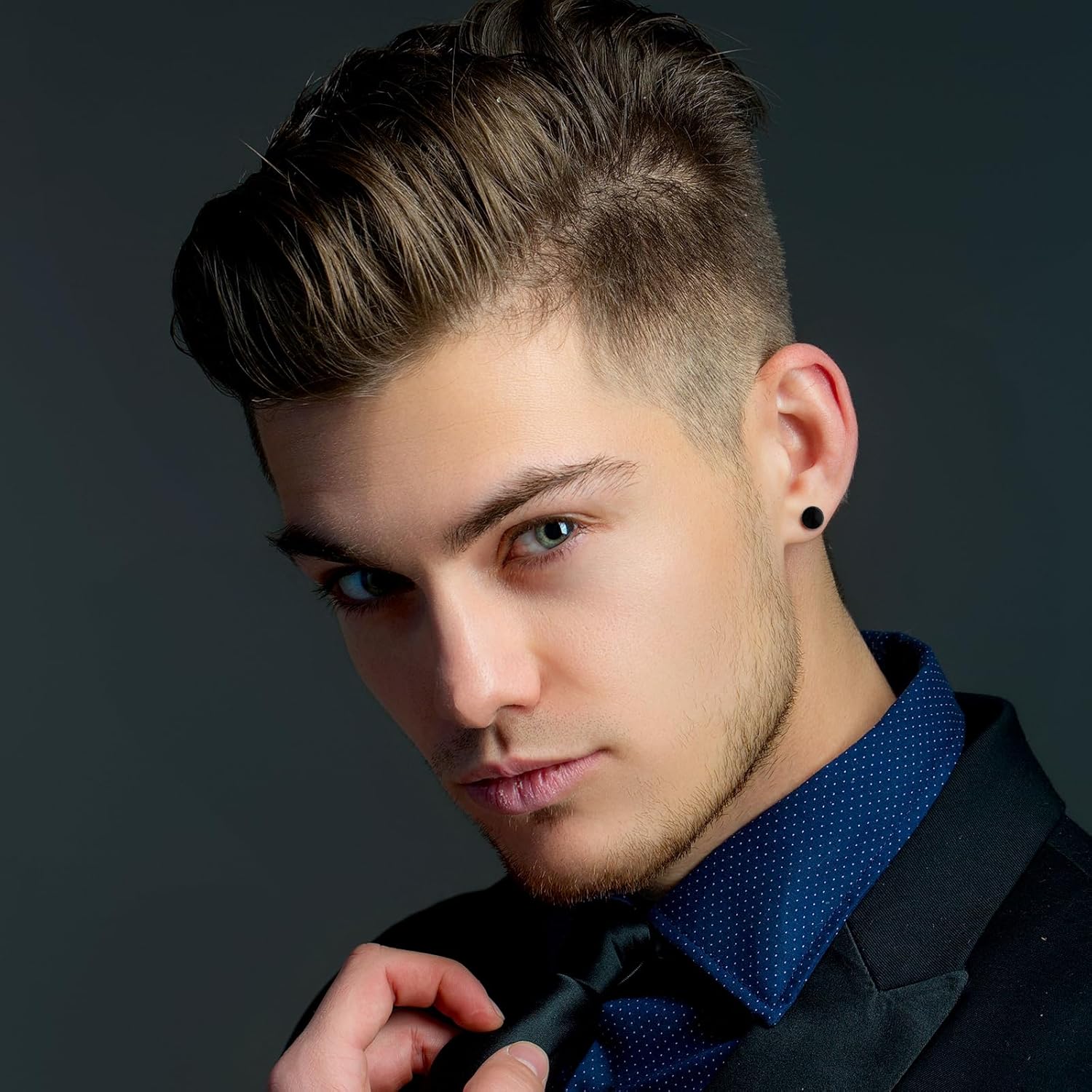 9 Pairs 3mm-14mm Black Fake Gauges Earrings for Men Women Titanium Steel Dot Earrings Black Round Stud Earring 9 Sizes - Image 6