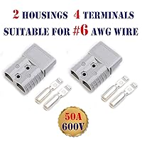 Vista 2 de 1 juego de conectores de alimentación de 50 amperios, 2 polos, color gris con terminales para cable #6 AWG compatible con Anderson