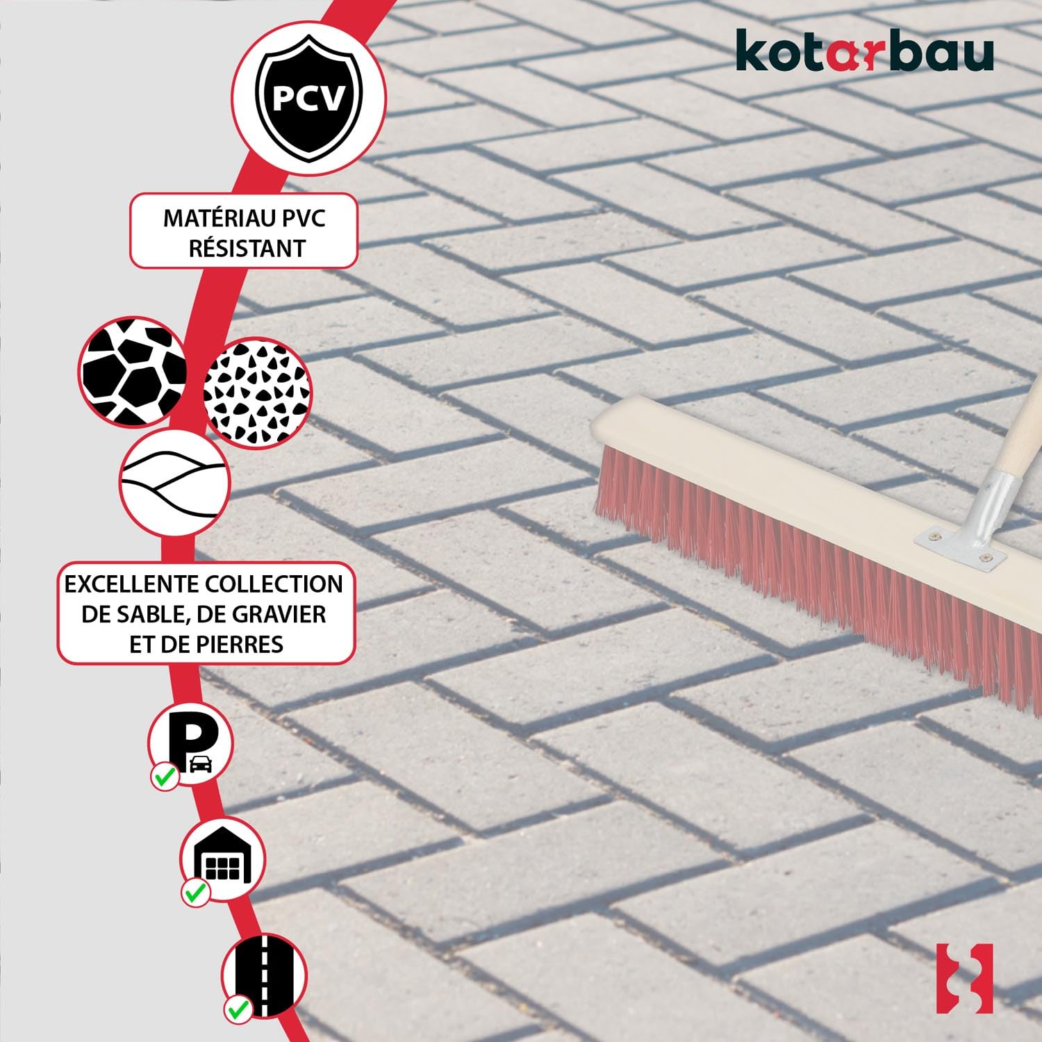 KOTARBAU® Balai Brosse 43 cm Balai Exterieur Terrasse Brosse de Voirie avec Manche Bois PVC Poils Durs