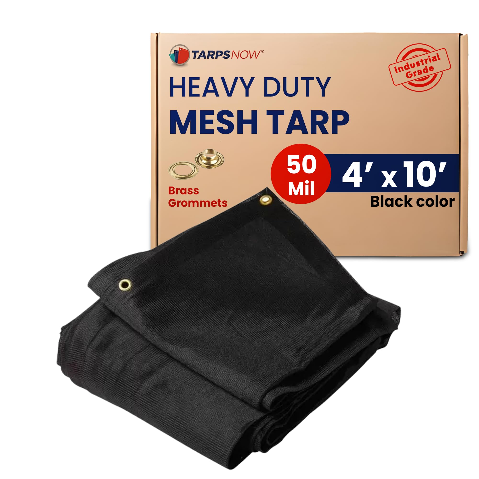 Tarps Now 4x10 ft Heavy Duty Mesh Tarp, 75% Sunblock Shade Cloth with Grommets & Reinforced Edges, Useful for Dump Trucks, Patio+Privacy Screen, Wind Block, Canopies, & Pool Cover-Black