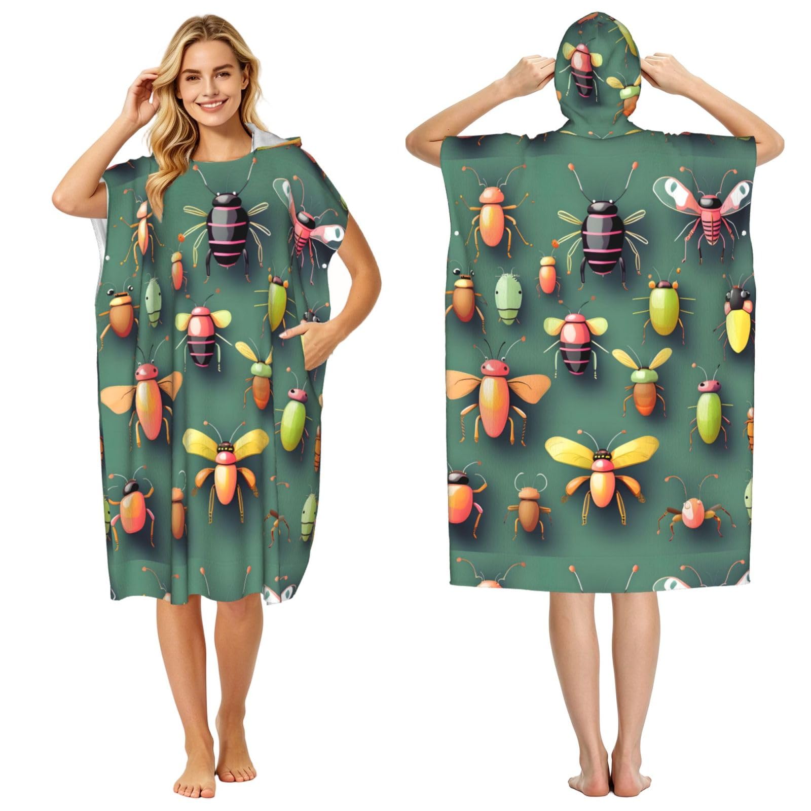 WSSYYBFInsect Atlas Adult hooded beach towel Oversized with Hood for Absorbent Quick Dry