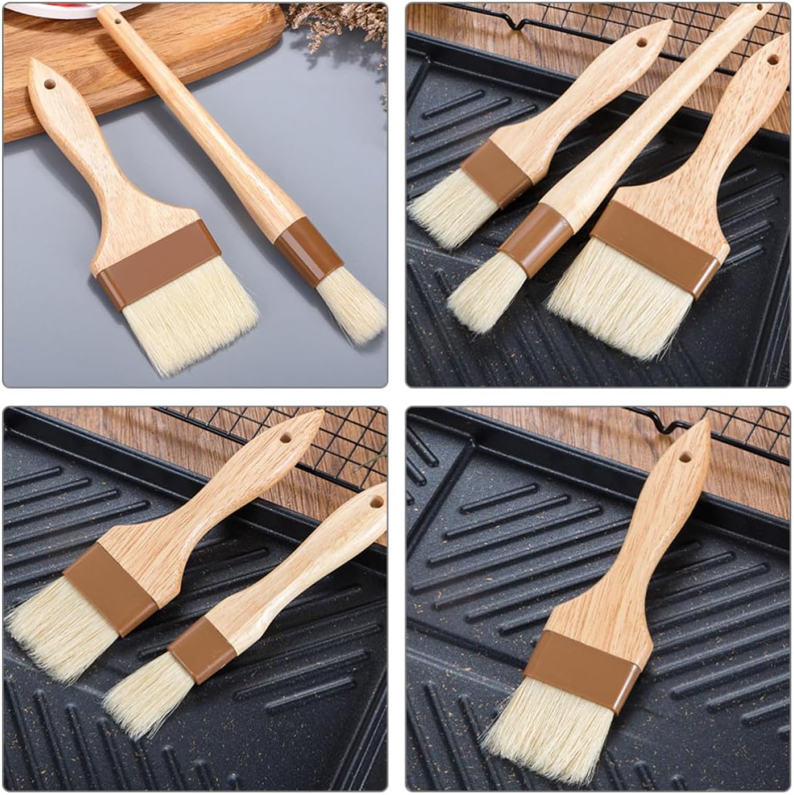3pcs Natural Bristle Barbecue Brush for Cakes and Grill Basting Xmas