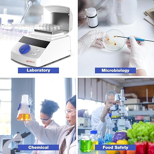 Miniatura 6 de FOUR E'S SCIENTIFIC Mini incubadora digital de baño seco con tapa transparente, bloque de calefacción de 15 x 0.1 fl oz con control de