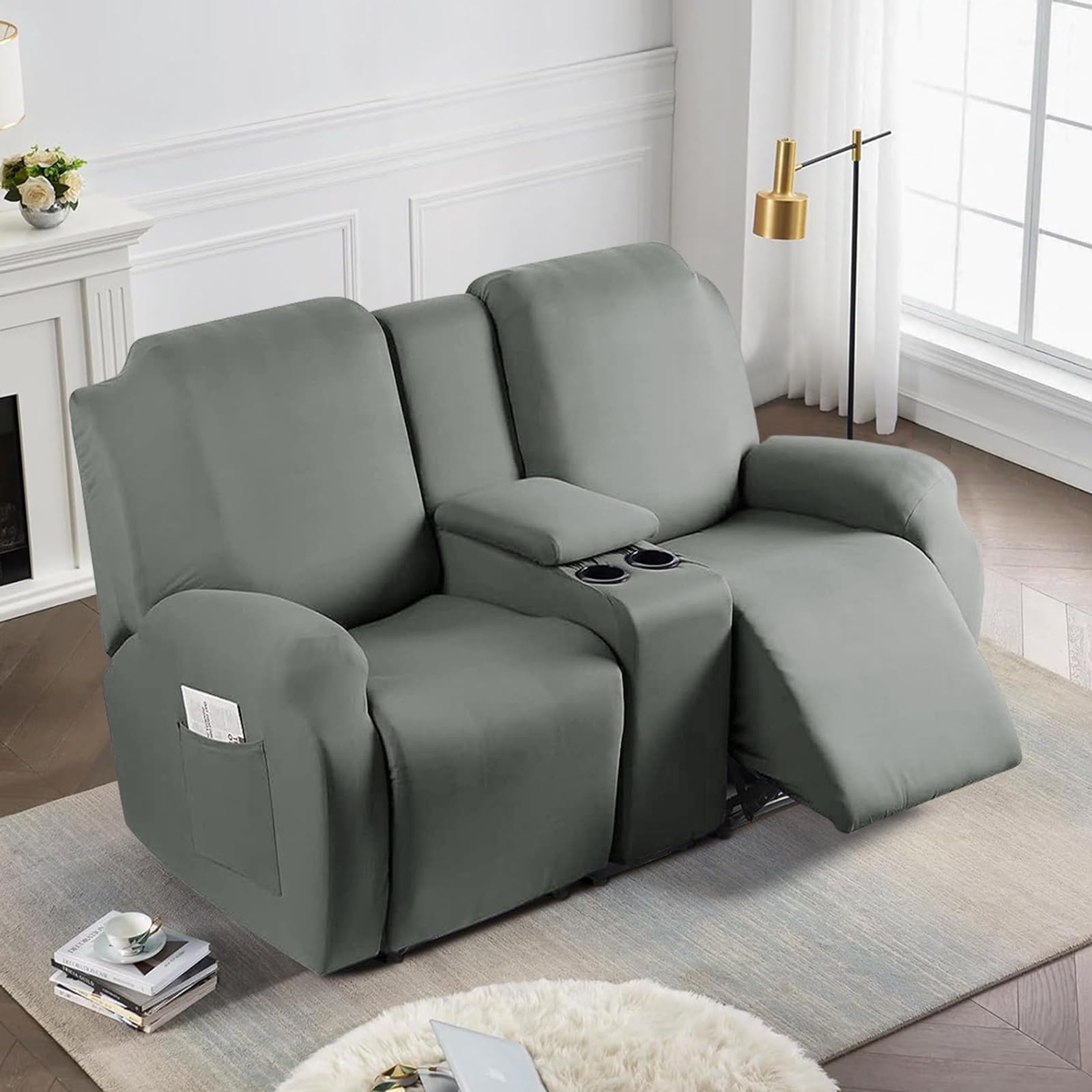 Funda elástica para sillón reclinable doble en tela de seda de leche transpirable