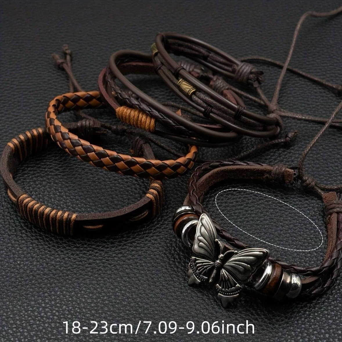 10pcs/set PU Leather Butterfly Bracelet Punk Cuff Wrap Bracelets for Men Women Adjustable Brown Perfect for Daily Wear, Gift-Giving,