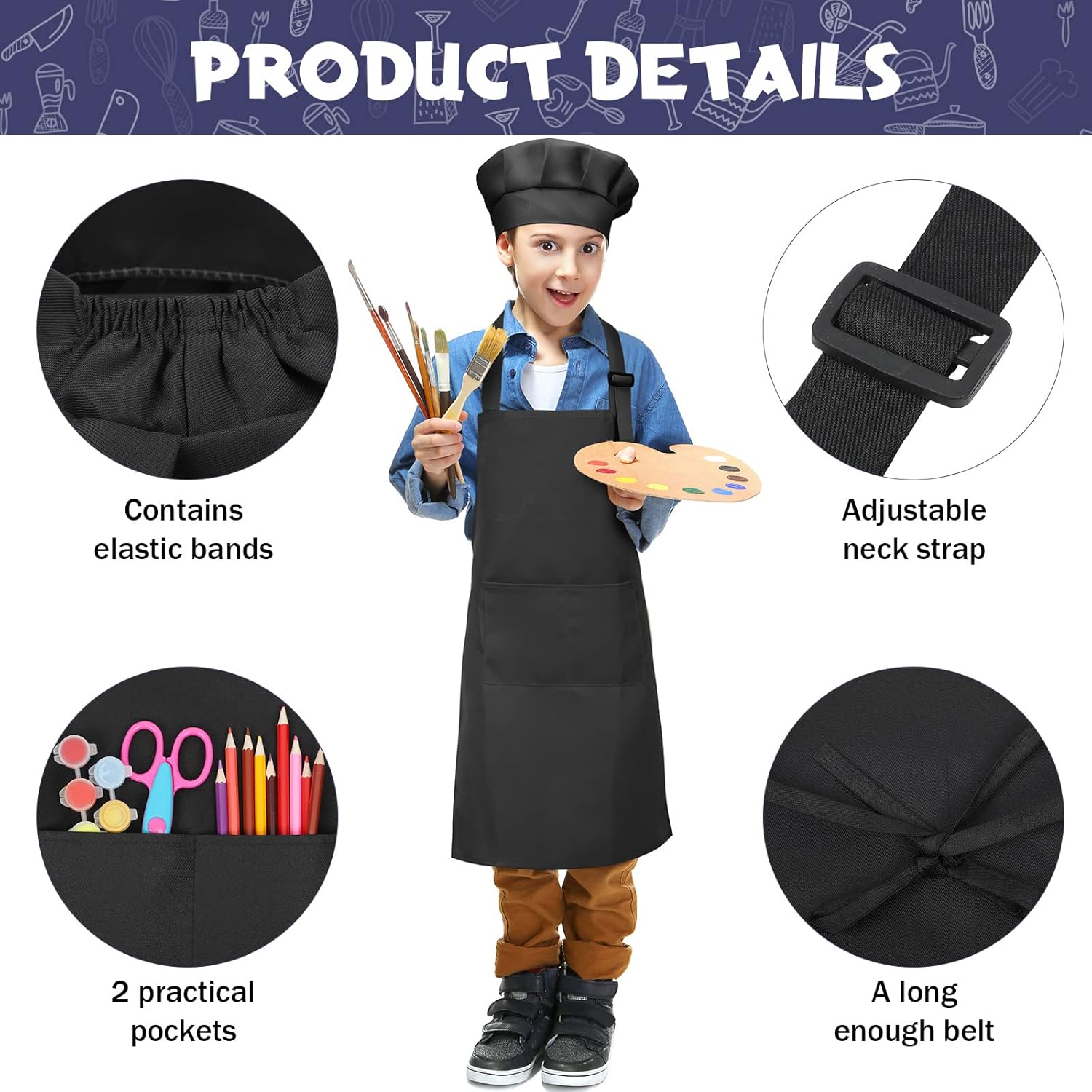 Handepo 40 Pcs Apron Chef Hat Set Aprons Chef 's Bib Apron Hats Bulk for Cooking Painting 7-13 Years