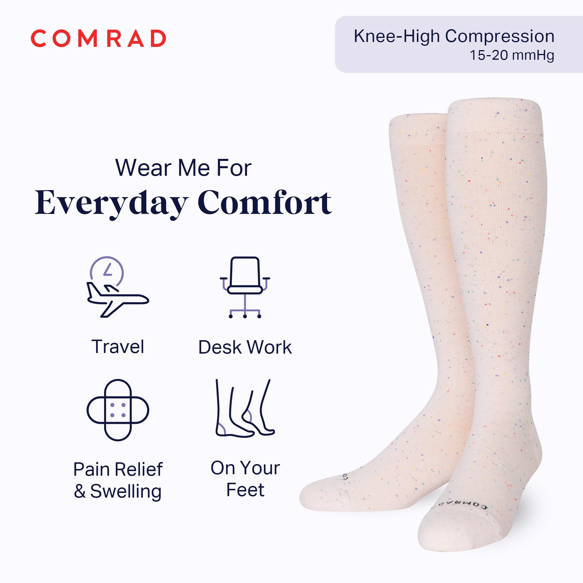 Comrad Recycled Cotton Knee High Socks - 15-20mmHg Graduated Compression Socks - Soft & Breathable Support Socks, Unisex