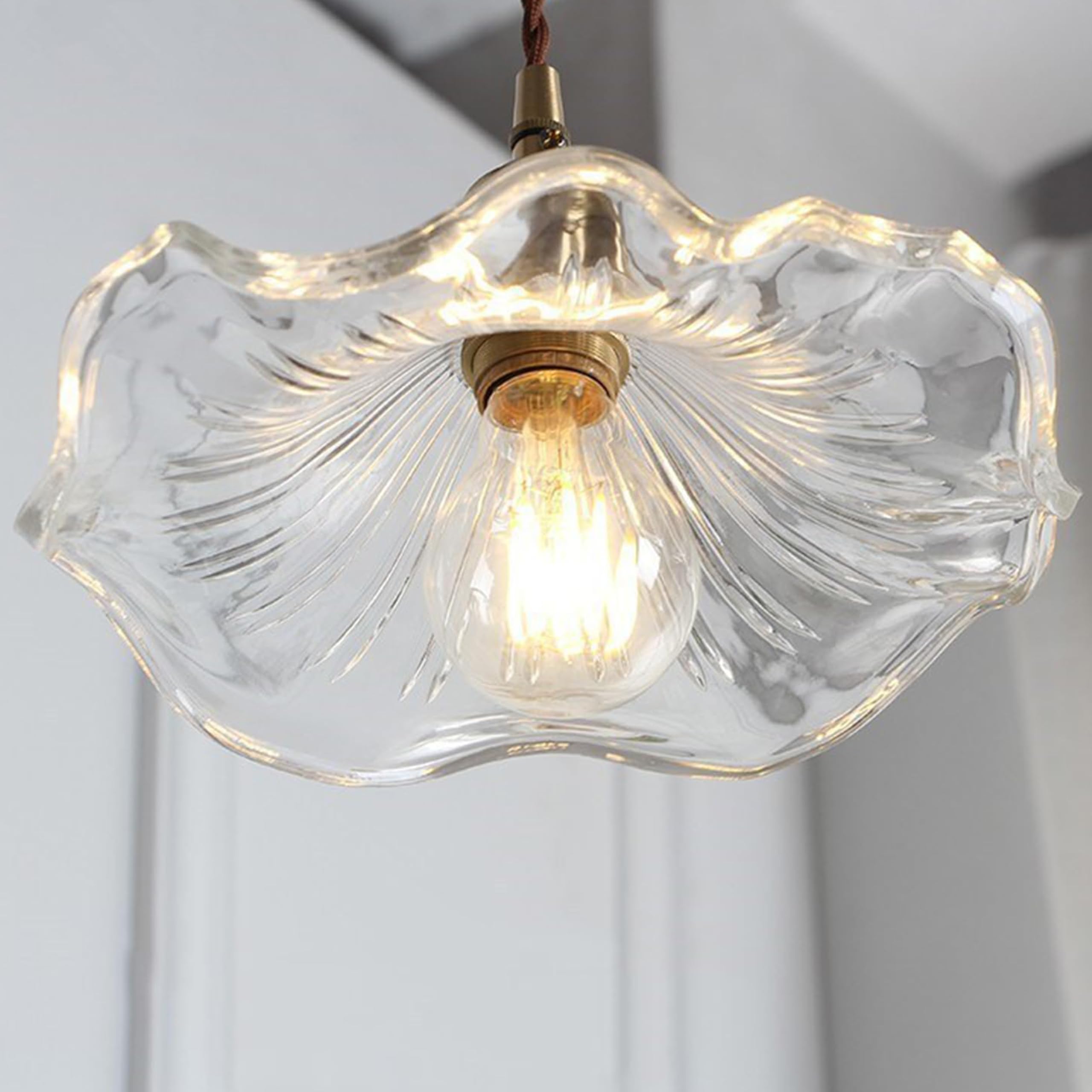 EKSED Lampe à suspension en verre vert Douille en laiton doré avec interrupteur, plafonnier suspendu pour îlot de cuisine (Effacer)