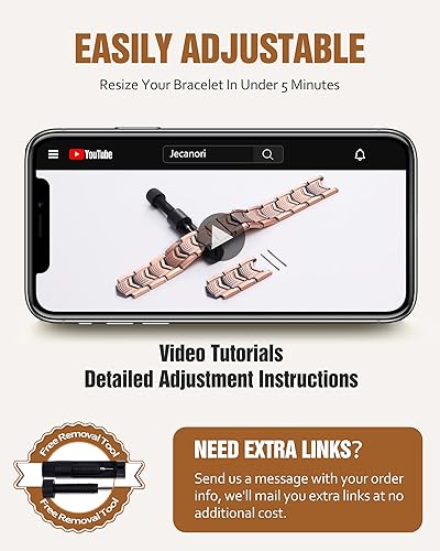 Miniatura 7 de Jecanori Pulseras magnéticas de cobre eficaces para mujeres y hombres, pulsera magnética ultra resistente con herramienta de tamaño