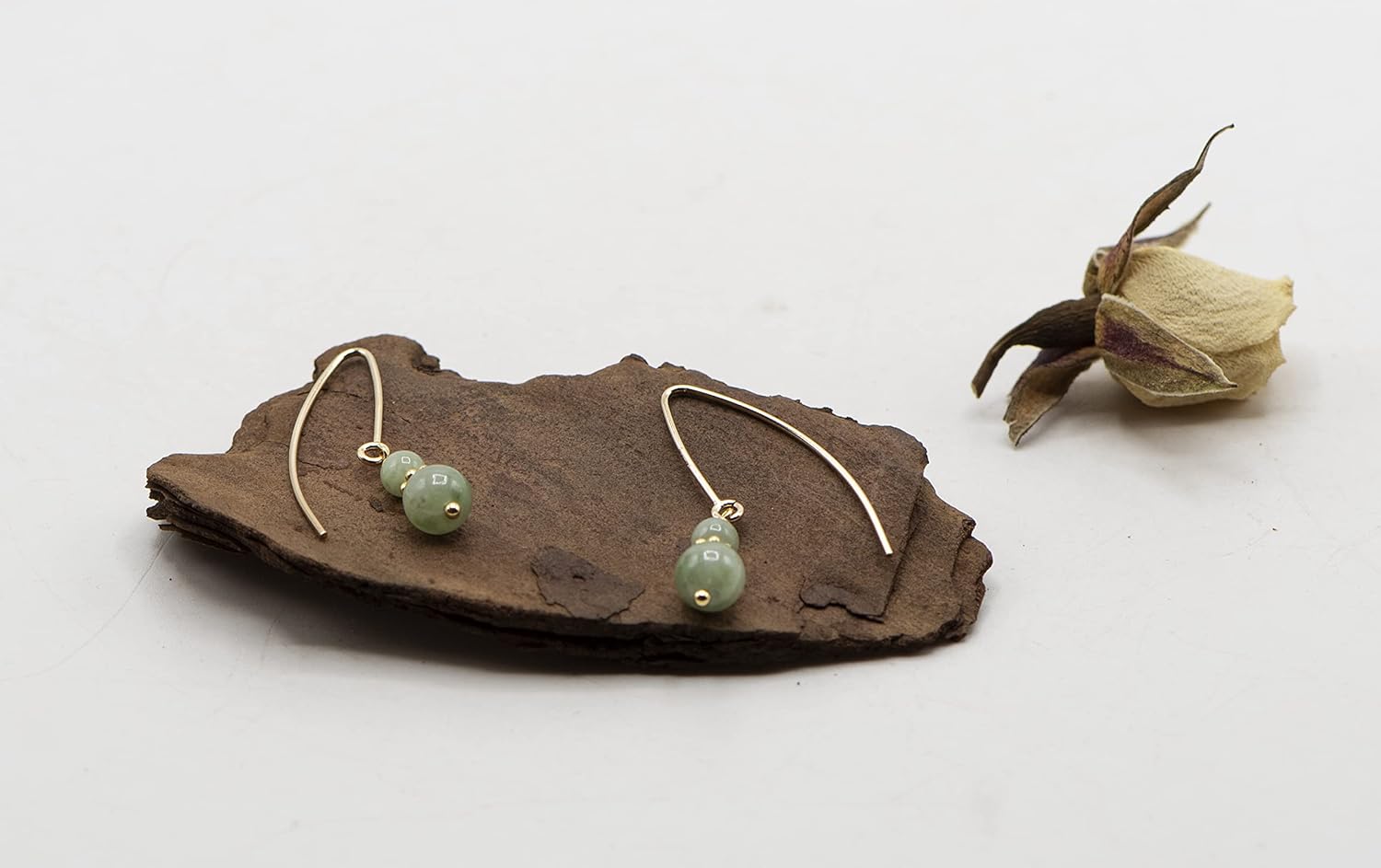 14k Gold Filled Marquise Hook Drop Earrings Made with Round Smooth Jade 4mm and 6mm Beads