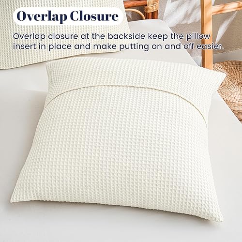 Miniatura 5 de PHF Fundas de almohada europeas 100% algodón con tejido de gofre, de 26 x 26 pulgadas, sin relleno, paquete de 2 elegantes fundas de almohada