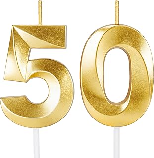50th Birthday Candles for Cake,Gold Number Candles for Happy Birthday Cake Toppers,Birthday Decorations for Her Him Party Anniversary Wedding